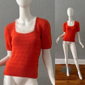 Vintage 60s Orange Creamsicle Wool MOD Square Neck Sweater Top S